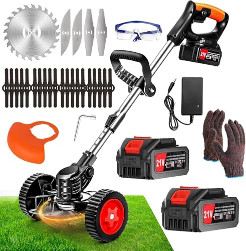 Rasentrimmer Mit Akku Leichter Freischneider 4.0Ah Batterie 33~47in Elektrischer Rasentrimmer Teleskop-stiel Zum Trimmer Garten Motorsense Akku/Elektro Enthalten 3 Arten Von Schneidklingen&Räder