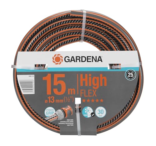Gardena Comfort HighFLEX Schlauch 13 mm (1/2 Zoll), 15 m: Gartenschlauch mit Power-Grip-Profil, 30 bar Berstdruck, formstabil, UV-beständig (18061-20), 15m, Schwarz