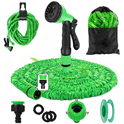kitway-my Flexibler Gartenschlauch wasserschlauch 100FT/30M, Gartenschlauch 3/4 zoll und 1/2 zoll, mit Schlauchhaken-8Funktion Sprühdüse Garden hose, Grün